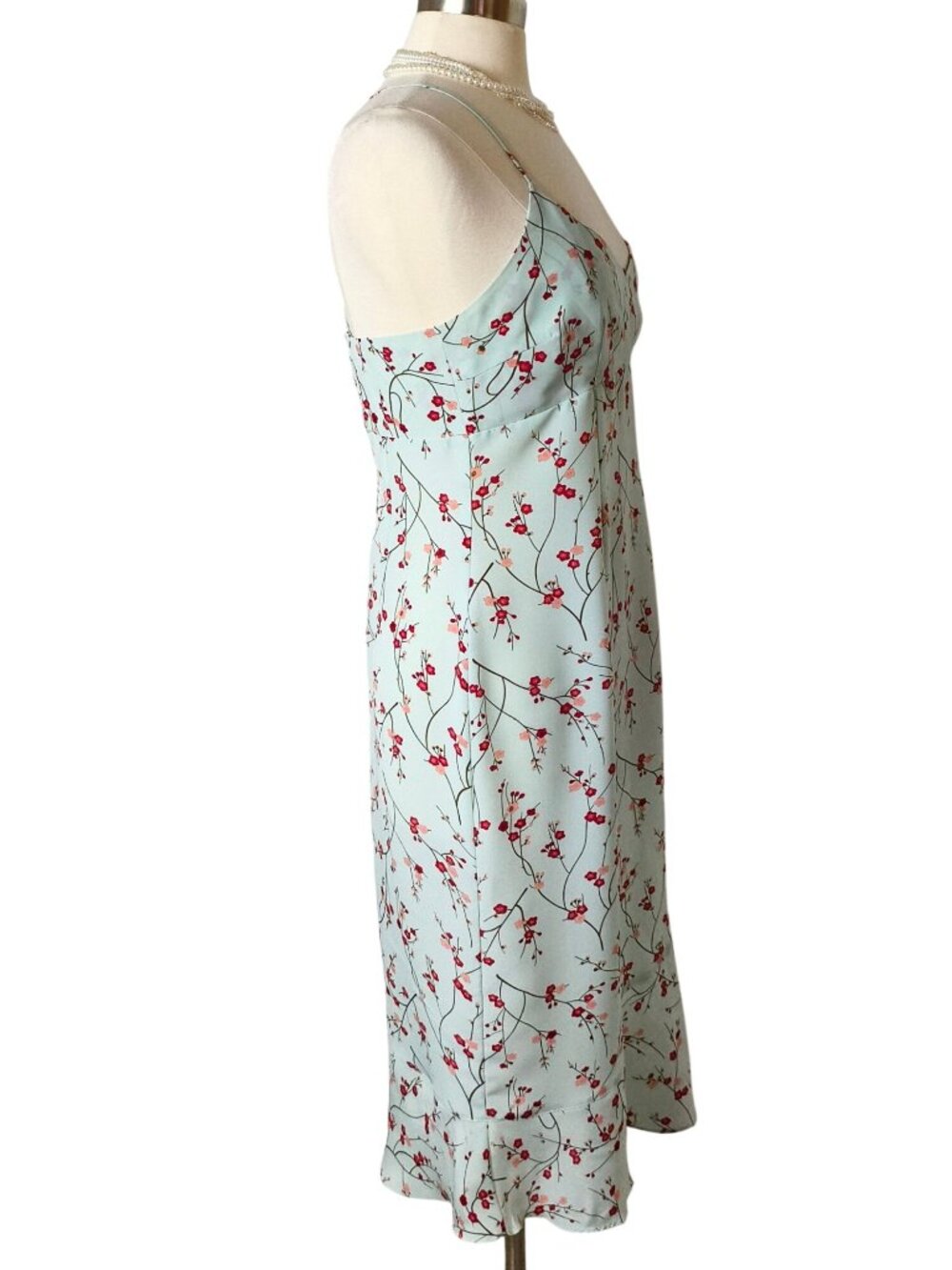 Vtg Express Womens 9/10 Dress Cherry Blossom Mint Green Y2K Cross-Back 90's - Picture 4 of 6